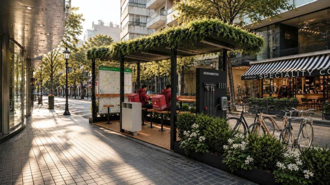 Delivery en Rosario: Proponen estaciones con carga solar, wifi y espacios de descanso